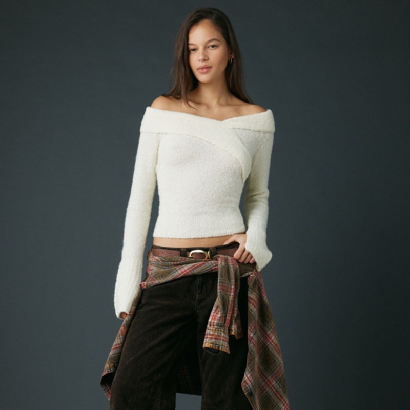 Andie Asymmetric Foldover Off-The-Shoulder Sweater