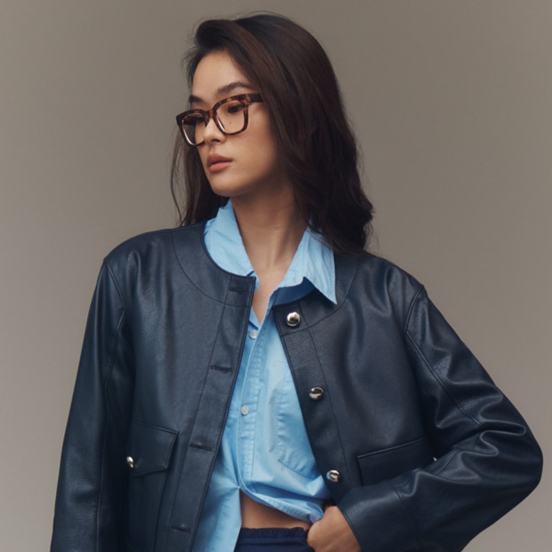 Collarless Vegan Leather Jacket