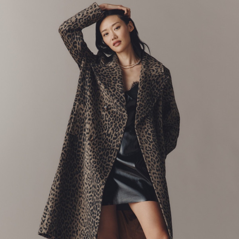 Leopard Wool Blend Coat