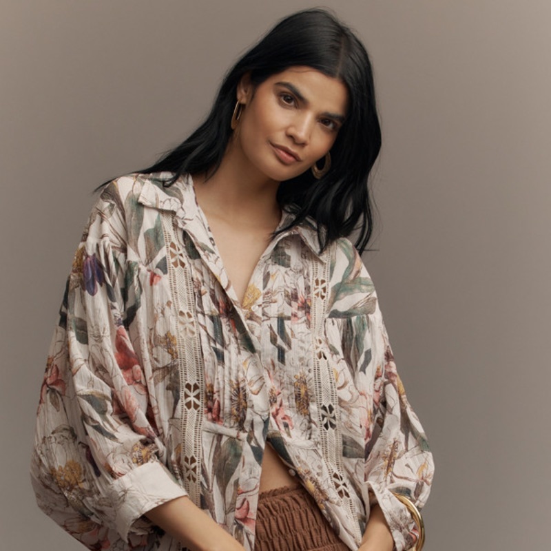 Long-Sleeve Appliqu Batwing Blouse