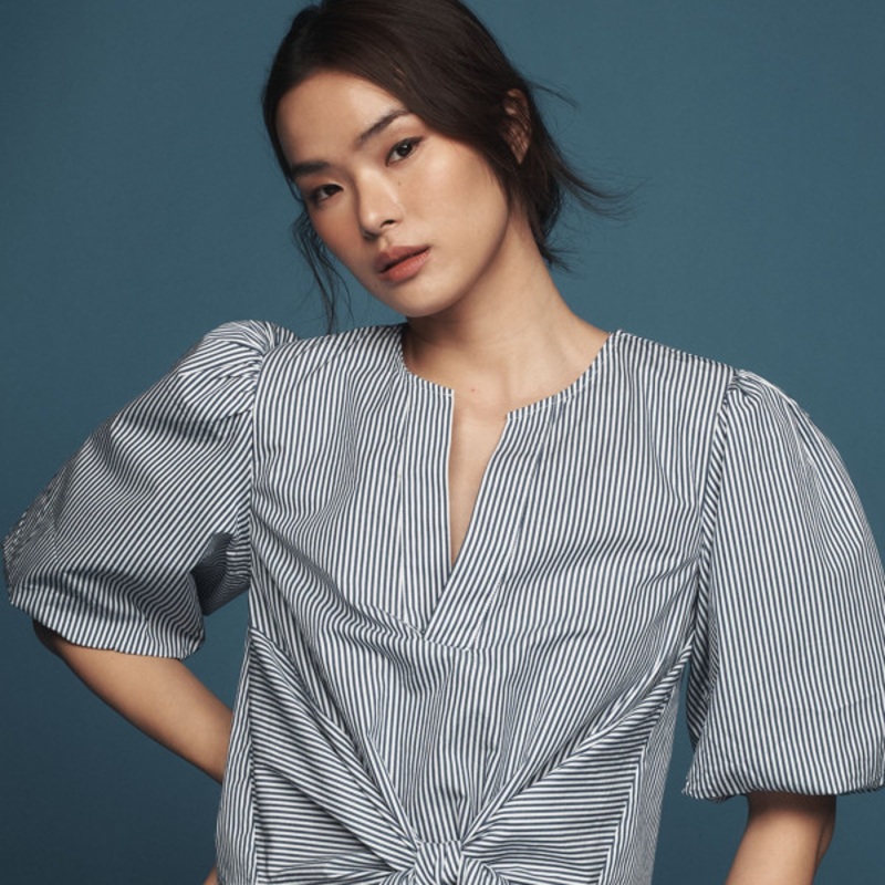 Short-Sleeve Tie-Front Blouse