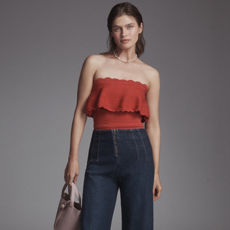 The Colette Denim Ruffled Cropped Wide-Leg Jeans