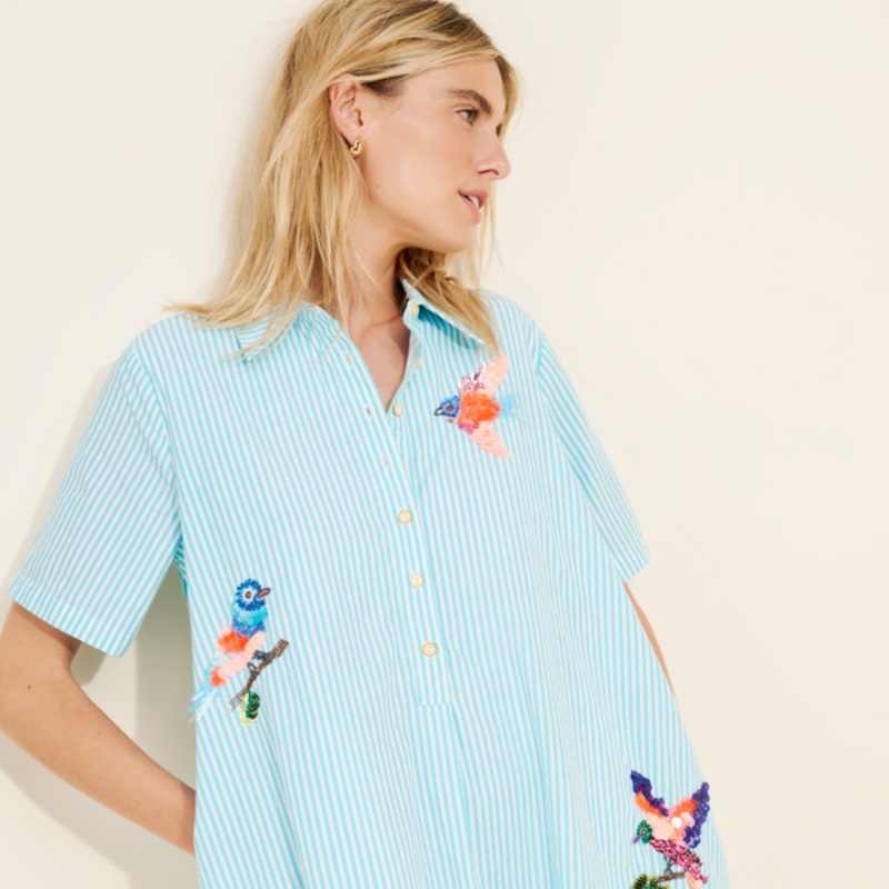 The Pollie Short-Sleeve Swing Tunic Mini Dress: Embroidered Edition