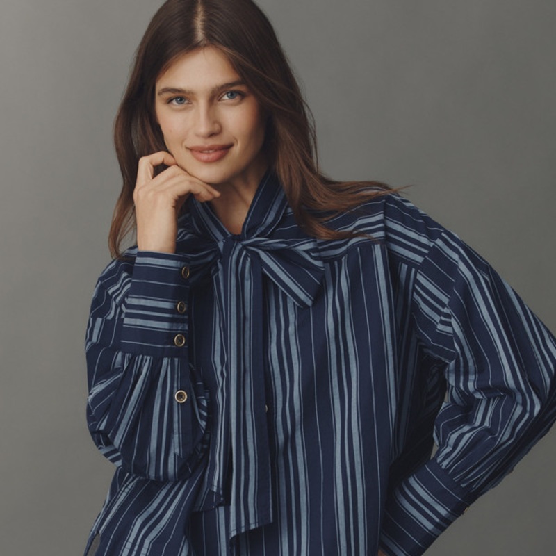 Tie-Neck Cotton Blouse