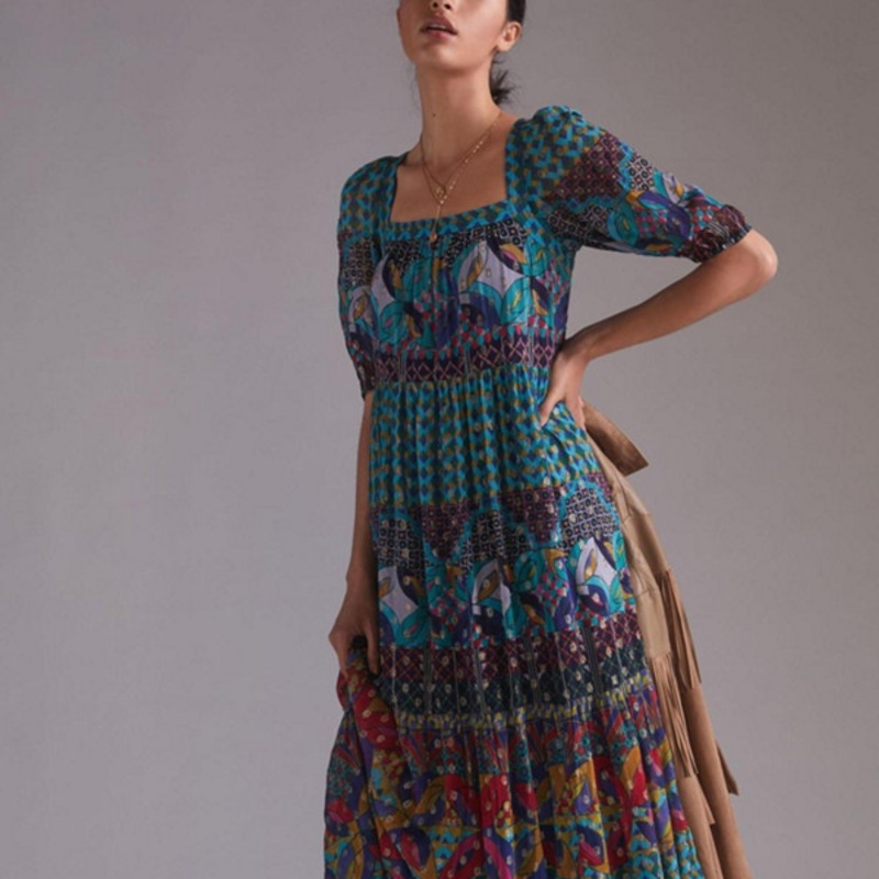 Abstract Metallic Maxi Dress