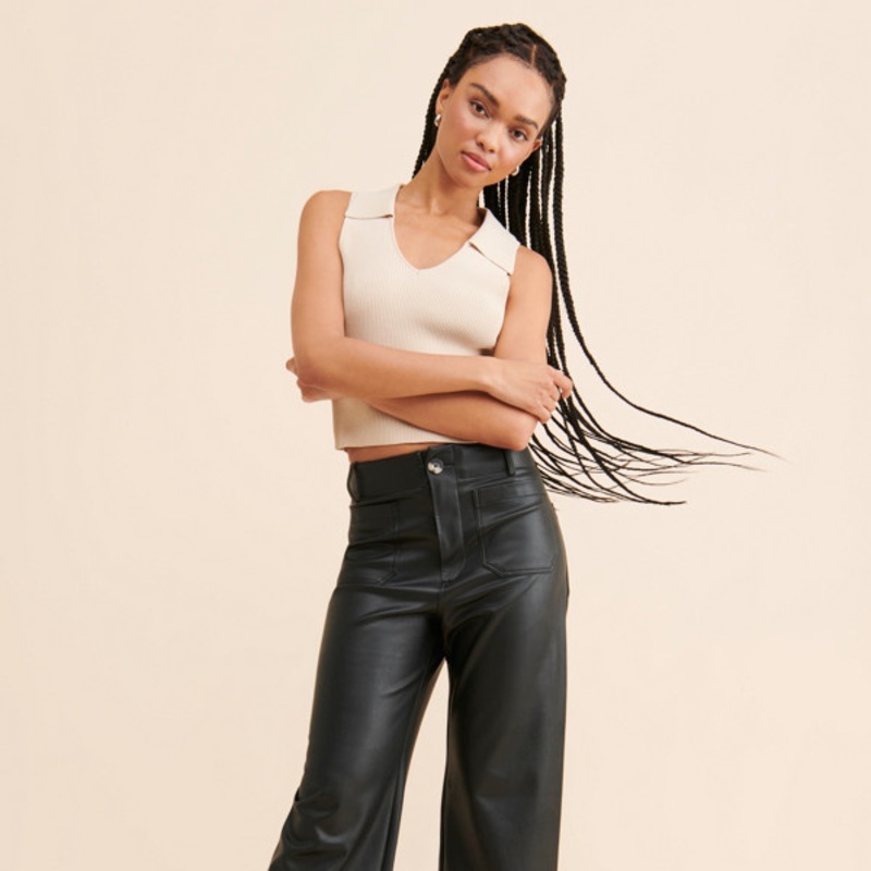 The Colette Wide-Leg Full Length Vegan Leather Pants