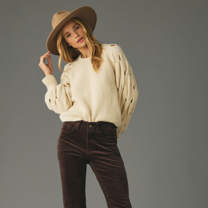 The Yaya Mid-Rise Corduroy Crop Flare Jeans