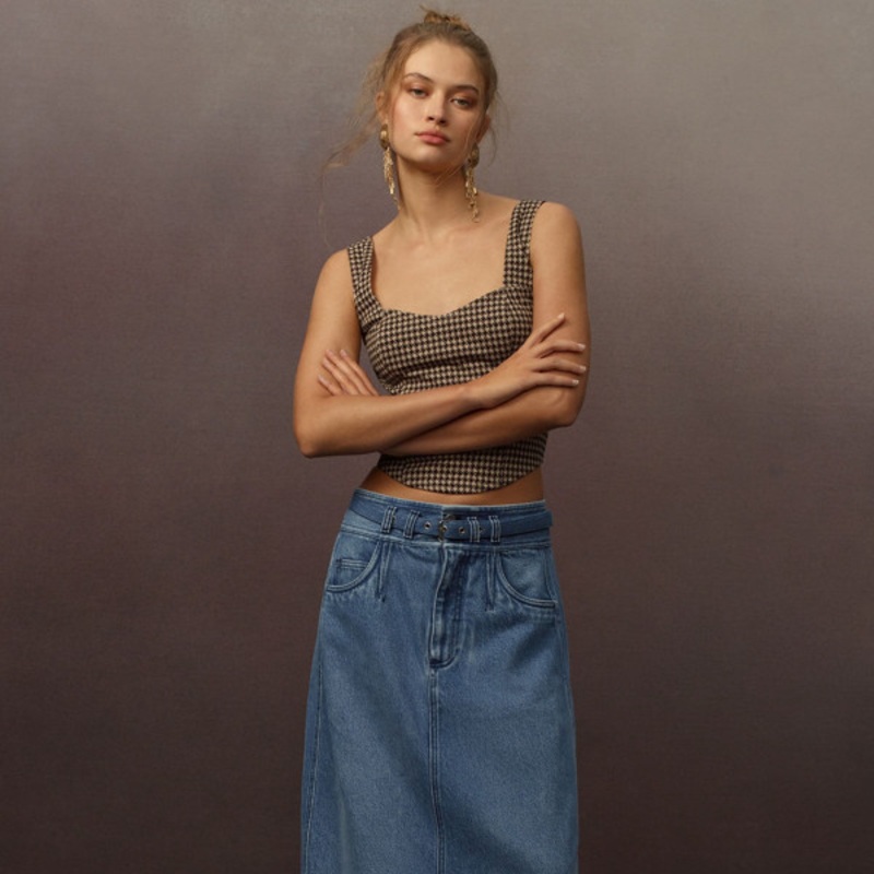 Barrel Denim Midi Skirt