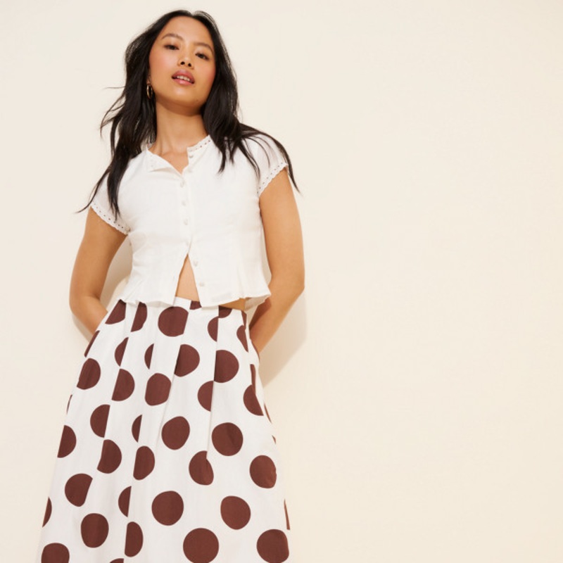 Cotton Poplin Pleated Midi Skirt