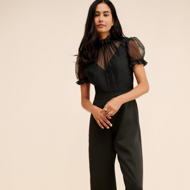 Sheer Puff Sleeve Jumpsuit