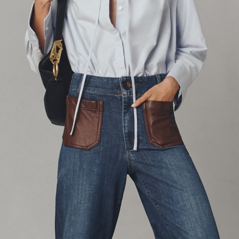 The Denim Colette Vegan-Leather Pocket High-Rise Crop Jeans