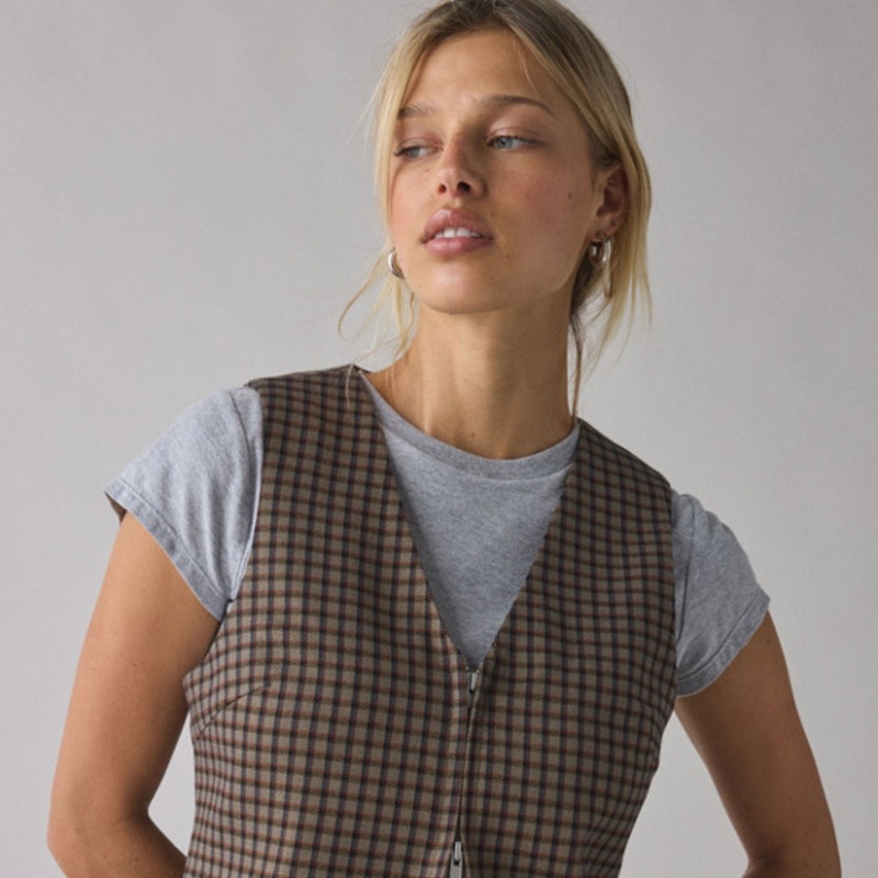 Adrian Zip-Front Twill Tailored Vest Top