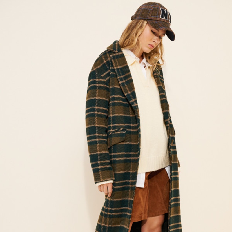 Bold Plaid Wool Longline Coat