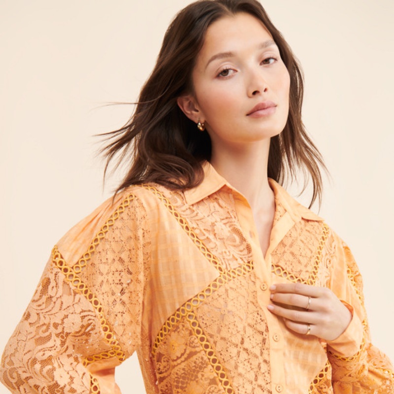 Crafted Lace Button Down Blouse