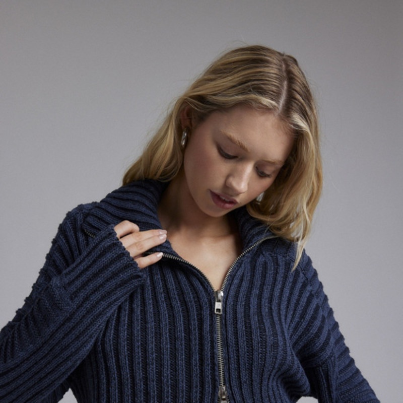 Chad Ribbed Knit Cropped Zip-Up Sweater