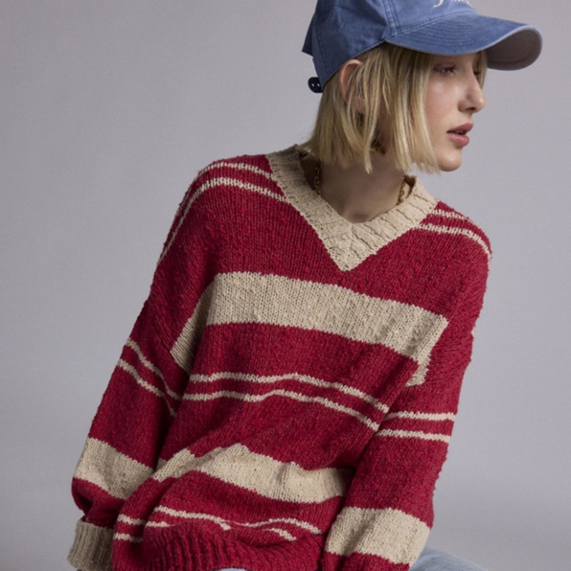 Van Striped Oversized V-Neck Dad Sweater