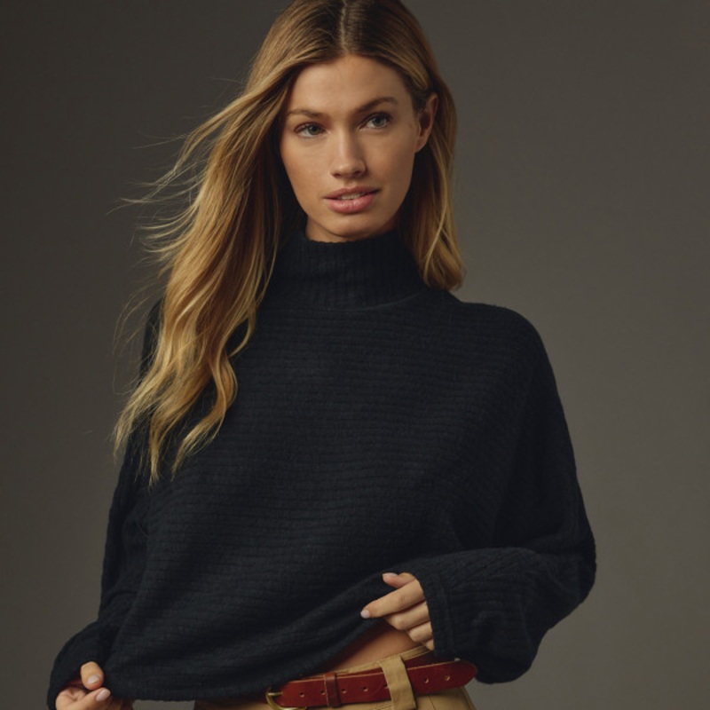 Cozy Ribbed Turtleneck Batwing Pullover