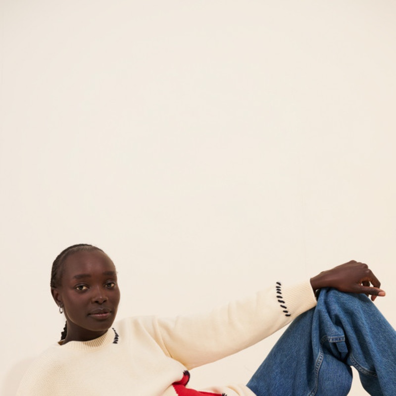 Crew-Neck Whipstitch Heart Icon Sweater