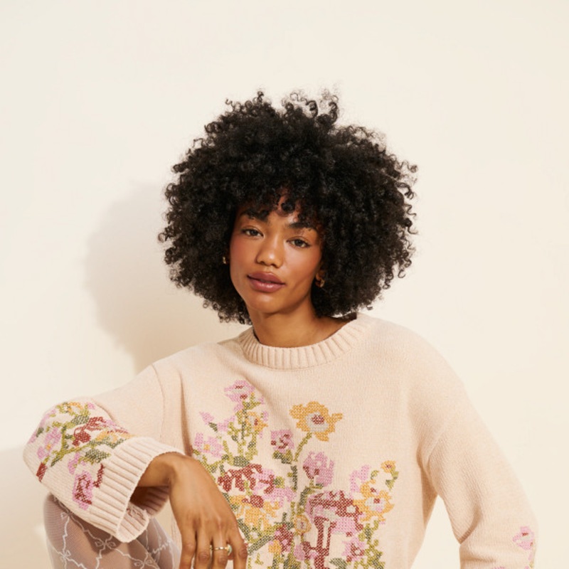 Floral Embroidered Crewneck Sweater