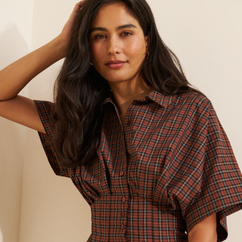 The Tobie Plaid Pleated Blouse