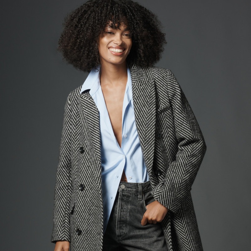 Chevron Long Double-Breasted Coat
