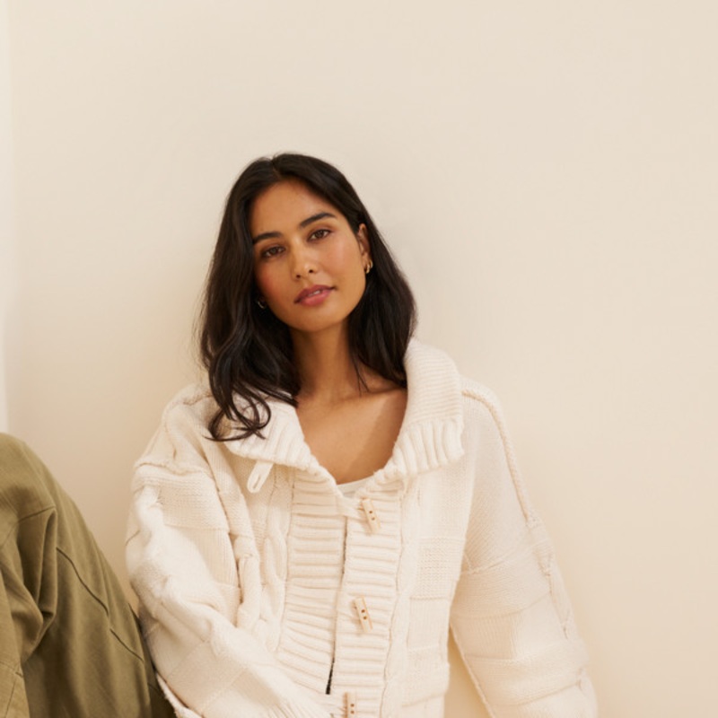 Chunky Cable-Knit Toggle Cardigan Sweater