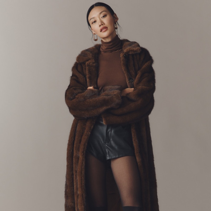 Faux-Fur Channeled Long Coat