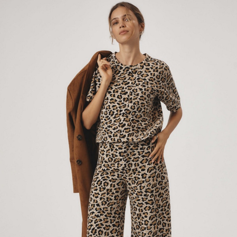 The Ettie High-Rise Crop Wide-Leg Pants: Leopard Edition