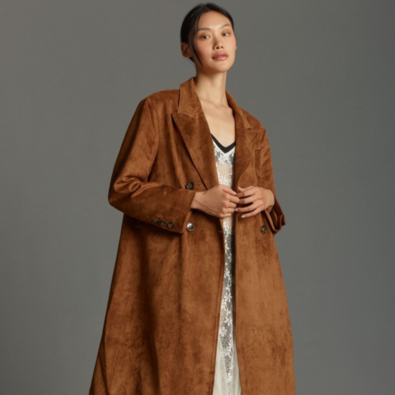 Vegan-Suede Trench Coat