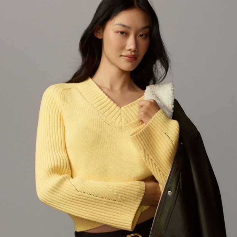Bell-Sleeve V-Neck Sweater