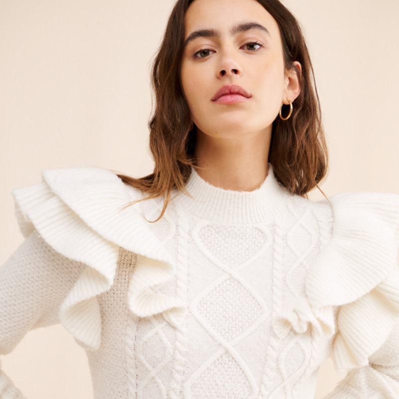 Cable Knit Ruffled Sweater