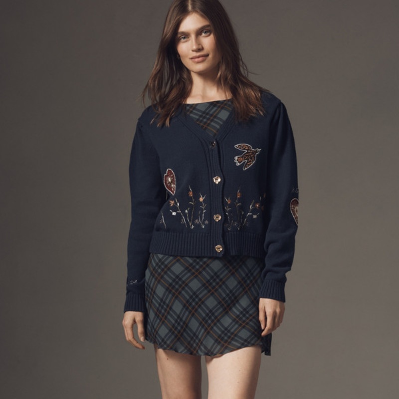 Embellished V-Neck Cardigan Sweater