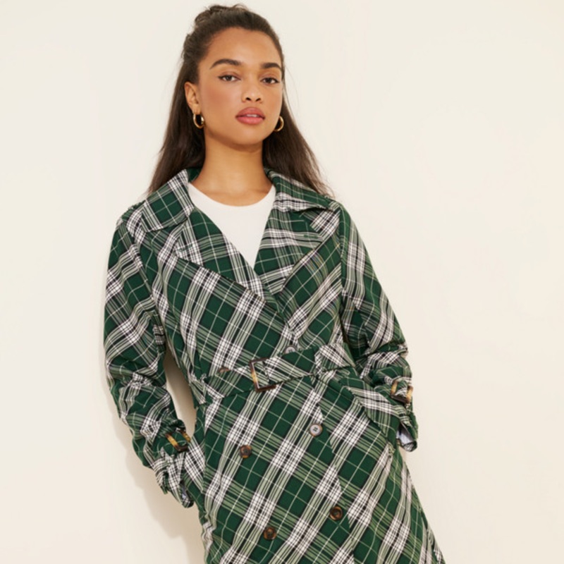 Plaid Longline Trench Coat