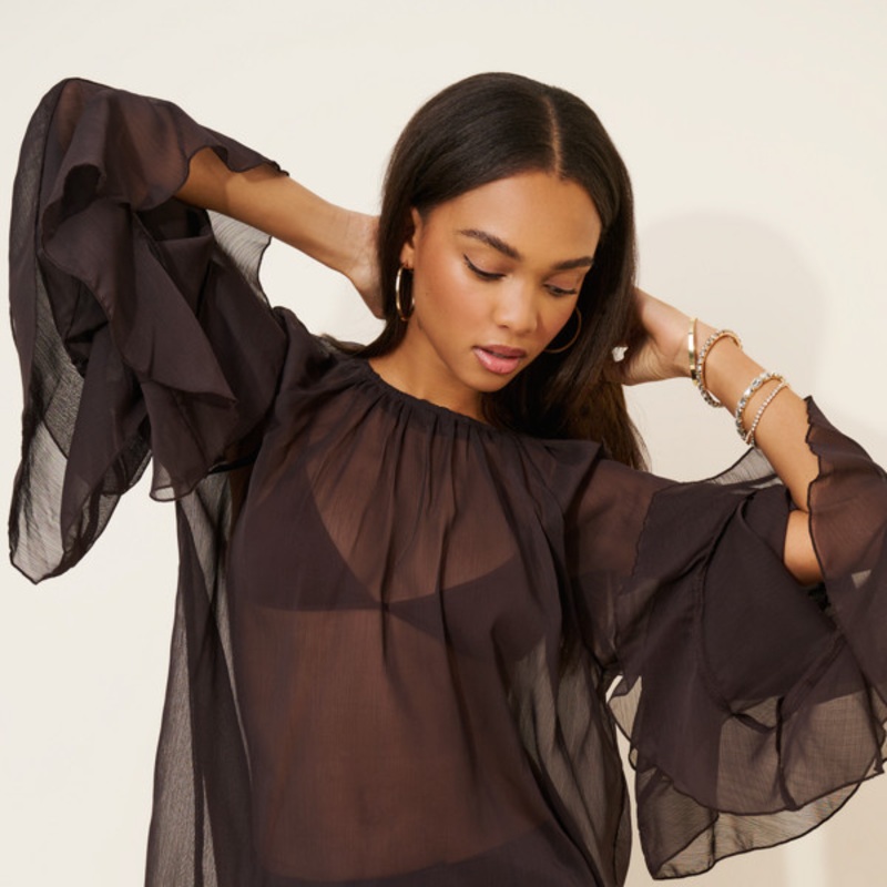 Sheer Bell-Sleeve Blouse