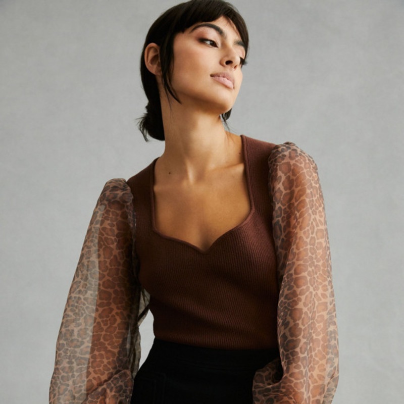 Animal Print Puff Sleeve Sweater