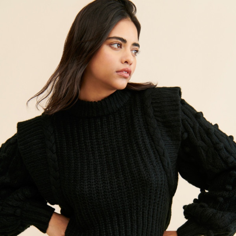 Braided Balloon Sleeve Sweater