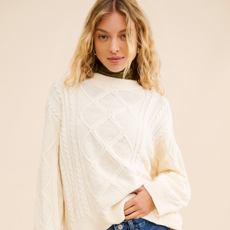 Cabled Denim Detailed Sweater