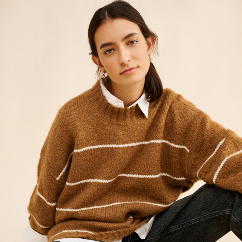 Carlen Stripe Mock-Neck Sweater