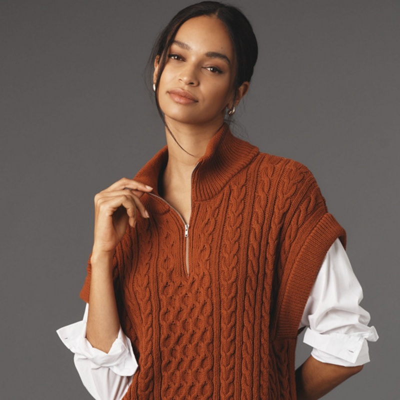 Chunky Cable-Knit Twofer Sweater