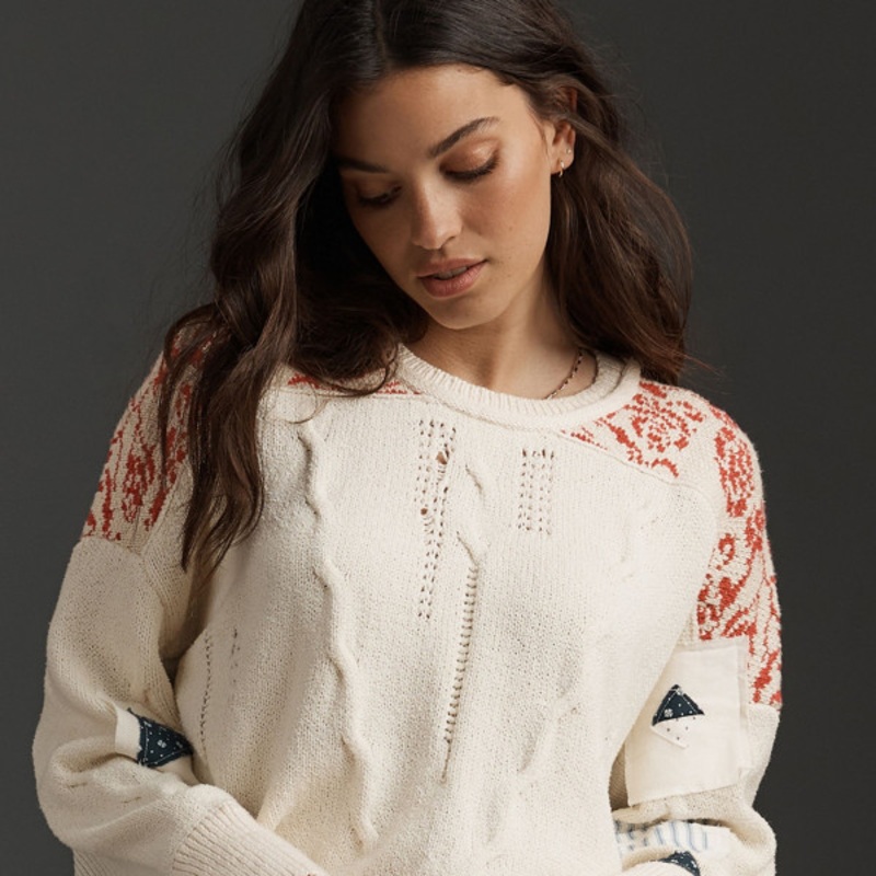 Crew-Neck Patch Sweater