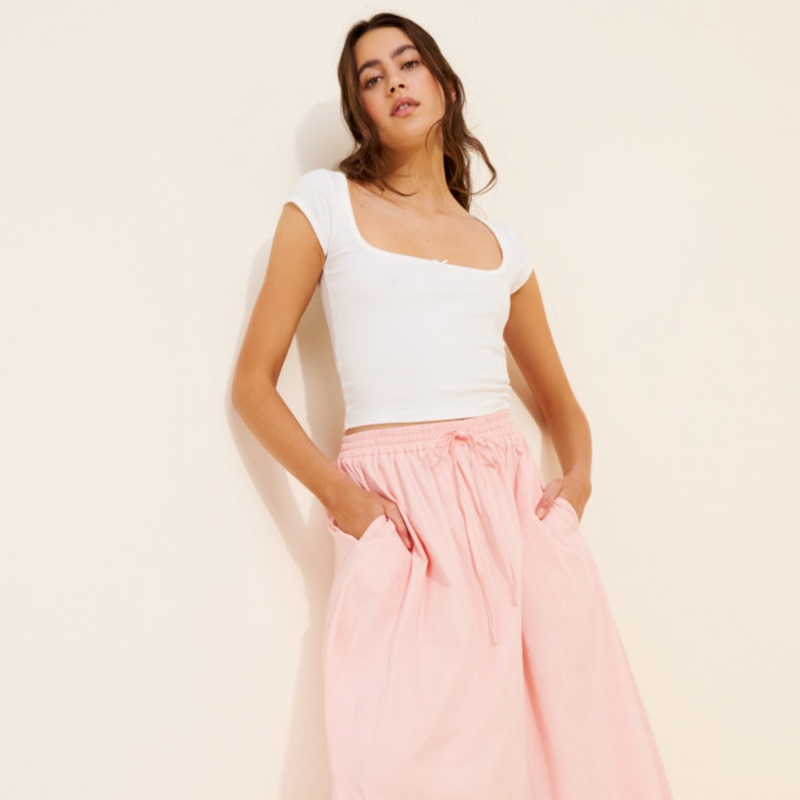 Drawstring Bubble Maxi Skirt