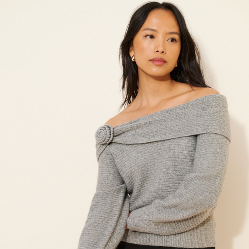 Elizabeth Rosette Off-The-Shoulder Sweater