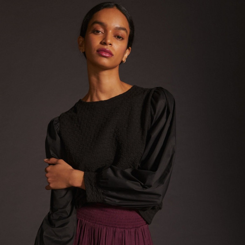 Textured Puff-Sleeve Sweater