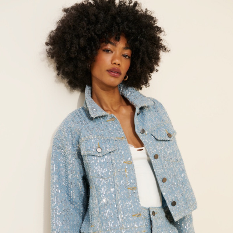 Sequin Houndstooth Denim Jacket