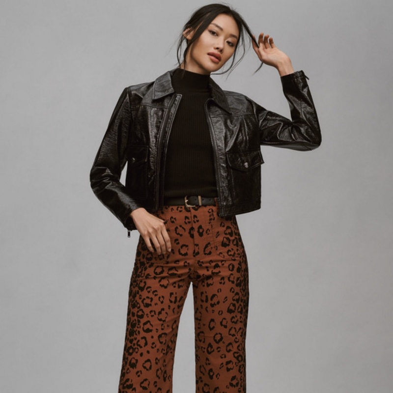The Colette Cropped Wide-Leg Animal Print Pants