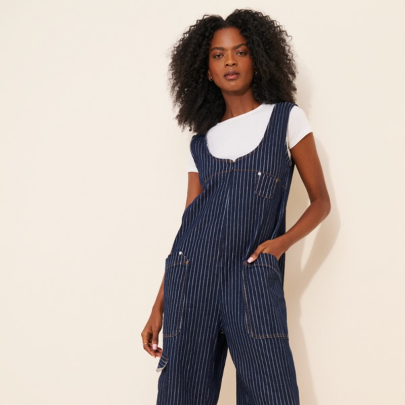Zip Front Denim Overalls