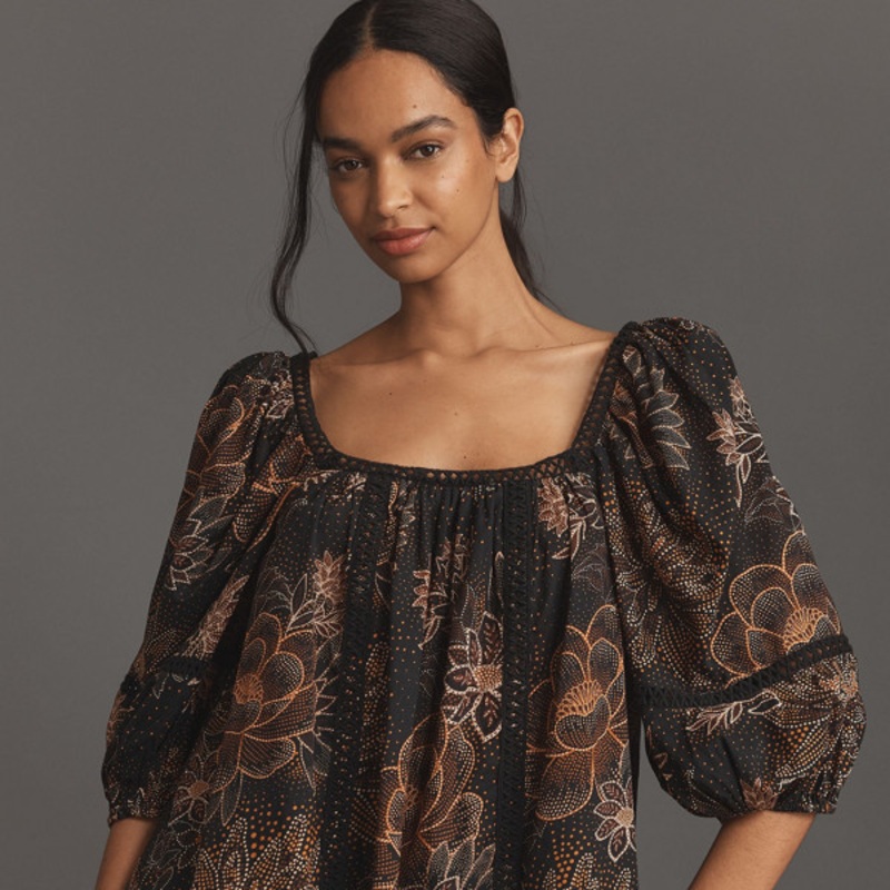 Lace Inset Peasant Blouse