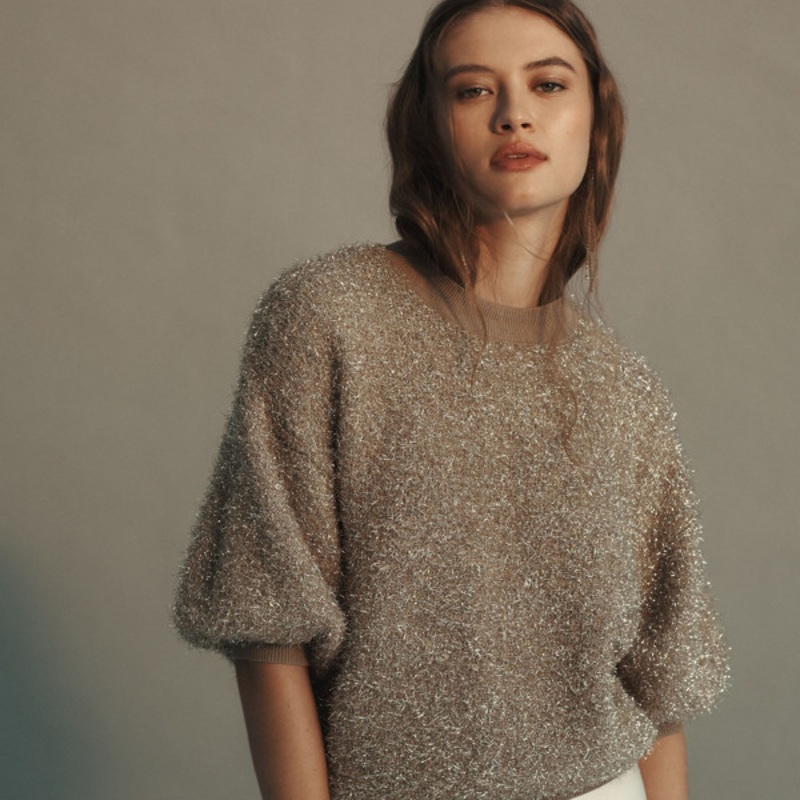 The Violette Short-Sleeve Tinsel Sweater