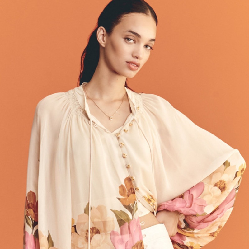 Balloon Sleeve High-Neck Blouse