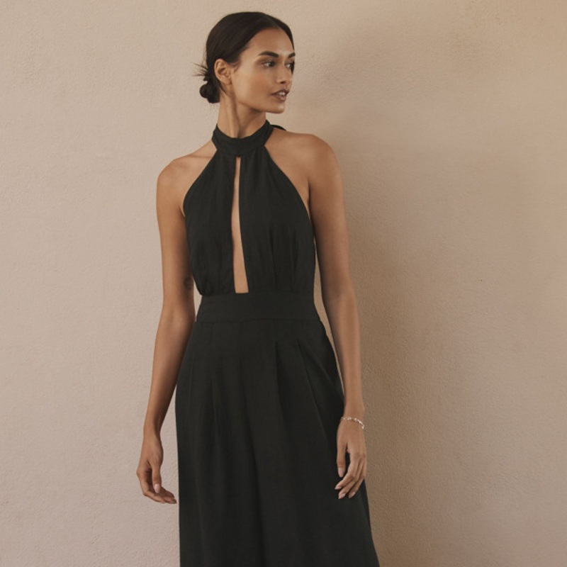 Mock-Neck Plunge Jumpsuit